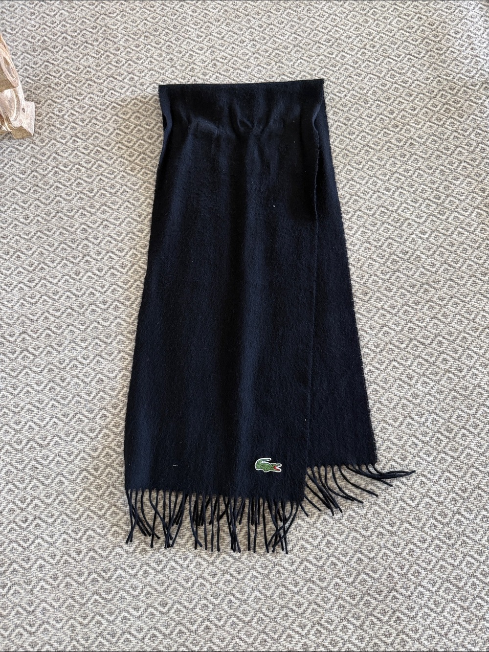 Lacoste Black Fringe Maxi Knit Skirt with Crocodile Logo